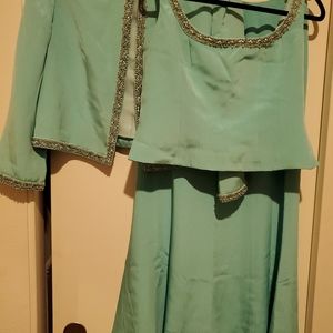 ESCADA Turquoise 3 suit sz 42 skirt jacket tank 40